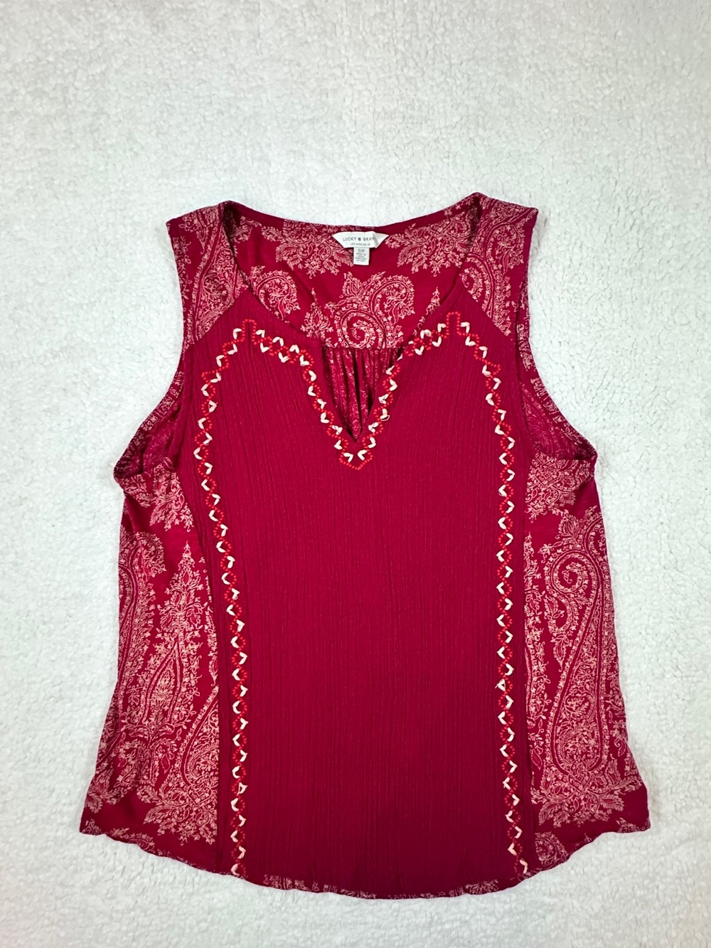 Lucky Brand Crimson Paisley Sleeveless Tank Small Petite